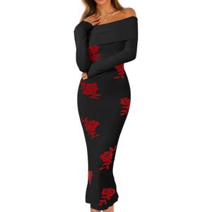 MEROKEETY Women's Winter Off Shoulder Bodycon Sweater Dress 2025 Formal Long Sleeve Elegant Club Party Midi Dresses