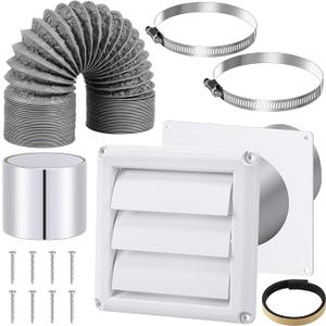 Glooglitter Dryer Vent Kit 4 Inch Dryer Ducting Tube Vent Hose Connector Wall Ducting Kit for Air Circulation(Silver)