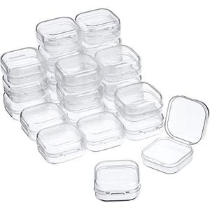 24 Packs Small Clear Plastic Beads Storage Containers Box with Hinged Lid for Storage of Small Items, Crafts, Jewelry, Hardware(1.37 x 1.37 x 0.7 Inches)