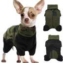 DENTRUN Small Dog Winter Coat, Warm Fleece Jacket with Removable Turtleneck, Dog Cozy Sweater for Puppy Cold Weather, Windproof Costume, Soft Woolly Pajamas (Green+Black) S
