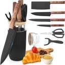 Knife Set, 7-Piece Kitchen Knife Set with Sharp Chef and Meat Knives, Anti-Rust Utility Knives Set for Kitchen, Kitchen Knife Block Set  Black