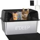 XXL Stainless Steel Litter Box with Lid, Extra Large High Sided Litter Box for Big Cats or Multiple Cats, Anti-Splashing, Easy Clean, No Smell, Transparent Black Enclosure