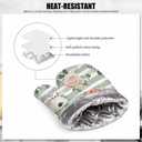 Mxocom Anemone Rose Flower Heat-Resistant Oven Mitts and Pot Holder Silver Eucalyptus Leaves Berry Stripped Kitchen Non-Slip Cooking Microwave Gloves for Cooking Baking Grilling