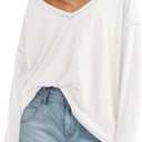 Tankaneo Womens Oversized Long Sleeve Shirts Deep V Neck Fall Tops Casual Loose Fit Tunic Basic Tees (White)