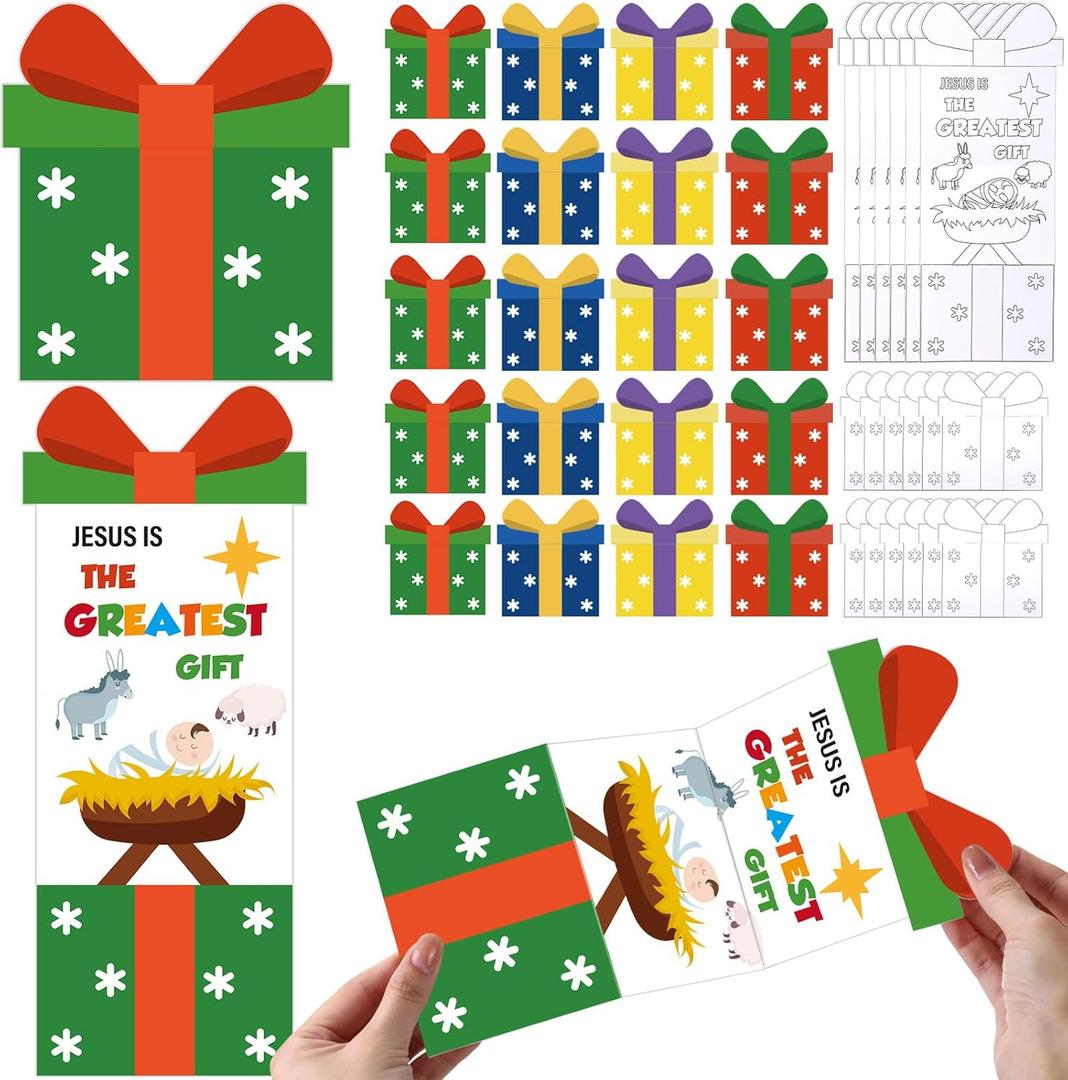 Colarr 30 Pcs Christmas Nativity Coloring Craft Color Your Own Gift Cards Jesus Is the Greatest Gift Coloring Postcard Make Your Own Jesus Birth Scene DIY Craft for Sunday School Xmas Holiday Supplies