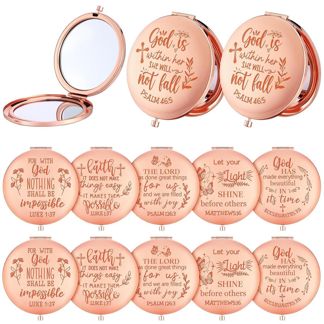 Huwena 12 Pcs Christian Gifts Mirror for Women Bulk Bible Verse Makeup Folding Compact Pocket Mirror Inspirational Religious Gift for Mother's Day Coworker Teacher Employee Travel Church Party Favors