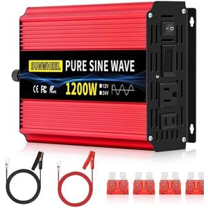 SUNWHEEL 1200W 24V Pure Sine Wave Inverter, 24V DC to 110V/120V AC Power Inverter for RV、Off Grid、Truck、Power Outage with 2 AC outlets and LCD Display