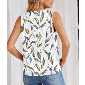 OGLCCG Women Summer Tank Tops Floral Printed V Neck Sleeveless Blouse Shirts Loose Fit Casual Business Work Tunic Cami Shirts,XL,White 3