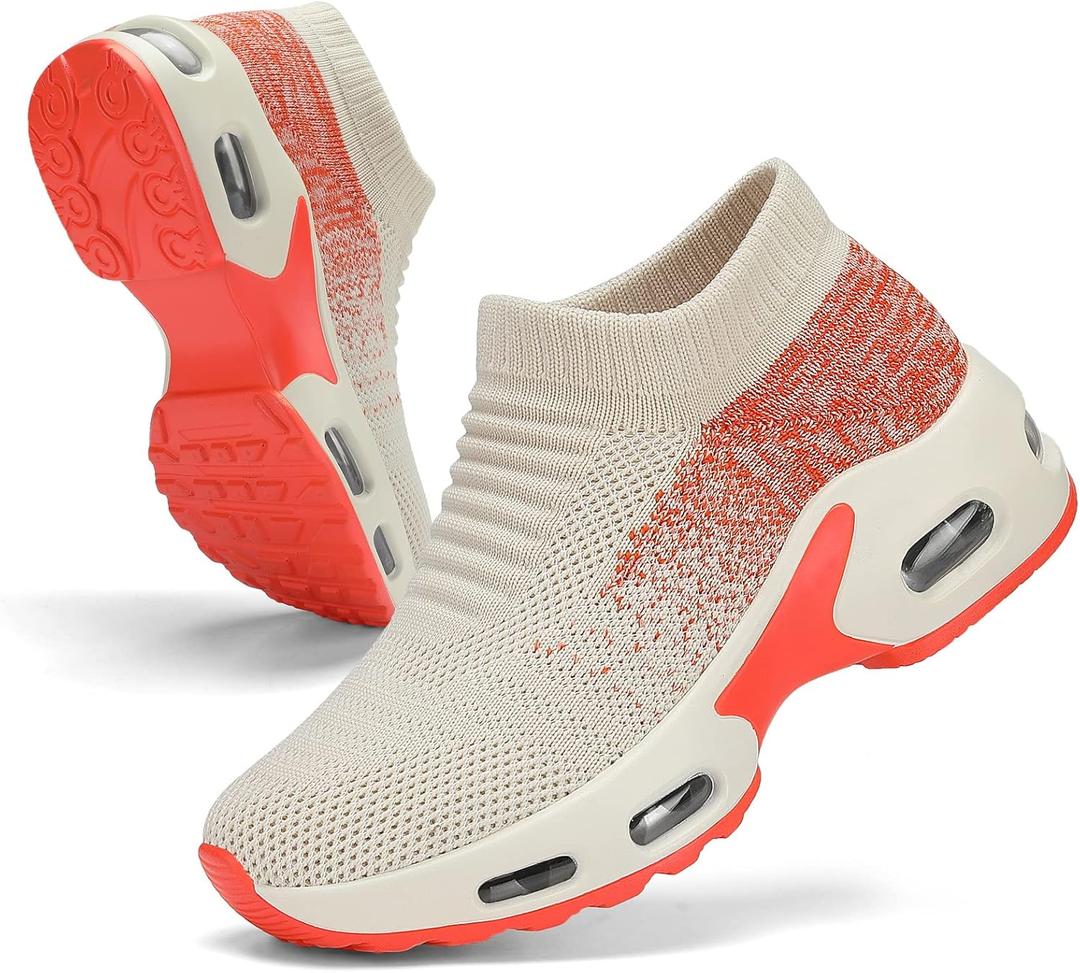 MRIP Women Walking Shoes Mesh Sneakers for Shoes for Slip on Sock Sneakers Women Nurse Loafers Light Weight Air Cushion Running Work Shoes (7.5, Beige Blend)