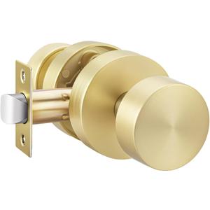 Haidms 1 Pack Brushed Gold Passage Door Knob for Hallway & Closet Non-Locking Heavy Duty Interior Door Handle, Zinc Alloy Gold Closet Door Knob Round Ball Design