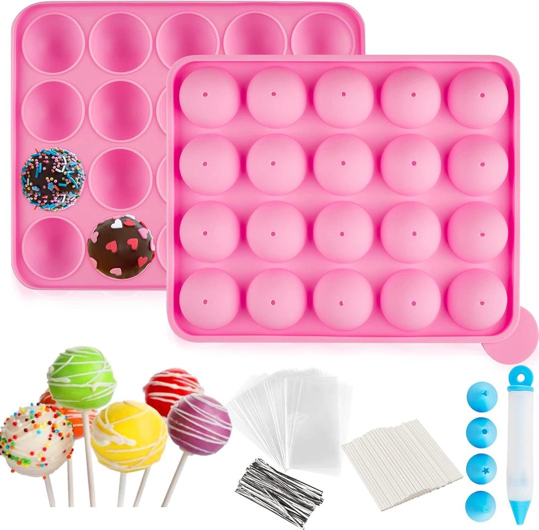 Ocmoiy Cake Pop Mold Set of 262 - including 20 Cavities Silicone Cake Pop Molds, Cake Pop Sticks, Cake Pop Wrappers, Sliver Twist Ties, Decorating Pen
