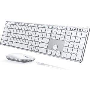 seenda Wireless Bluetooth Keyboard and Mouse Combo, SKM64-3 Rechargeable Slim Quiet Keyboard Mouse, 3 Multi-Device Connection, Compatible for Windows 11/10 PC Laptop Mac MacBook iPad, White Silver