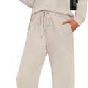 WIHOLL Two Piece Sets for Women Spring Travel Vacation Outfits 2026 Long Sleeve Lounge Sets Side Slit Wide Leg Pants (S, Beige)