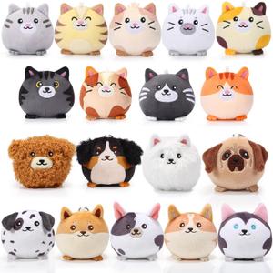 18 Pcs Mini Stuffed Animals Bulk Small Plush Cat Puppy 3.15 Inch Kitten Dog Toys Keychains Set for Easter Gifts Basket Stuffers Egg Fillers School Classroom Prizes Party Favors