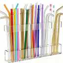 2 x Upgraded 9.5Large Acrylic Straw Holder With Drainage Holes for Cabinet Door - Reusable Tumbler Straw Organizer Storage Rack for Counter Cupboard Door Mounted,Space Saving Kitchen Accessories