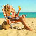 Backpack Beach Chair for Adults with Cooler&Cup Holder, 5-Position Folding Low Beach Chair with Towel Bar & Storage Pouch, Portable Lay Flat Reclining Beach Lounger for Camping, Lawn, Travel, Festival, 15"x30"x24"
