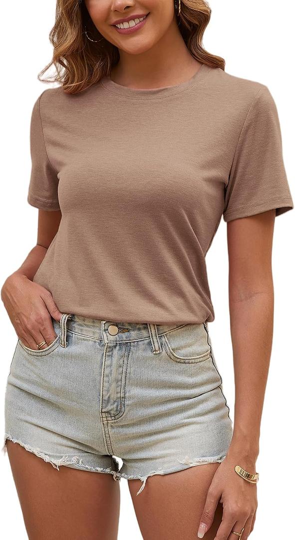 Womens T Shirts Short Sleeve Crew Neck Shirts Basic Tee Tops Blouse Summer Casual Tee Tops S-XXL (L)