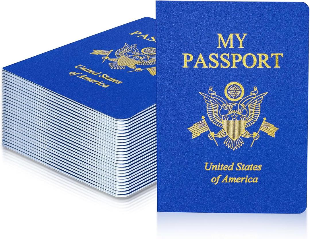 30 Pcs Blank Passport Notebook Blue Passport Book Fake Passport Travel Journal Sticker Collection Book for Kids School Projects World Travel Pretend Activity Party Favors, 5.51x3.9 Inch