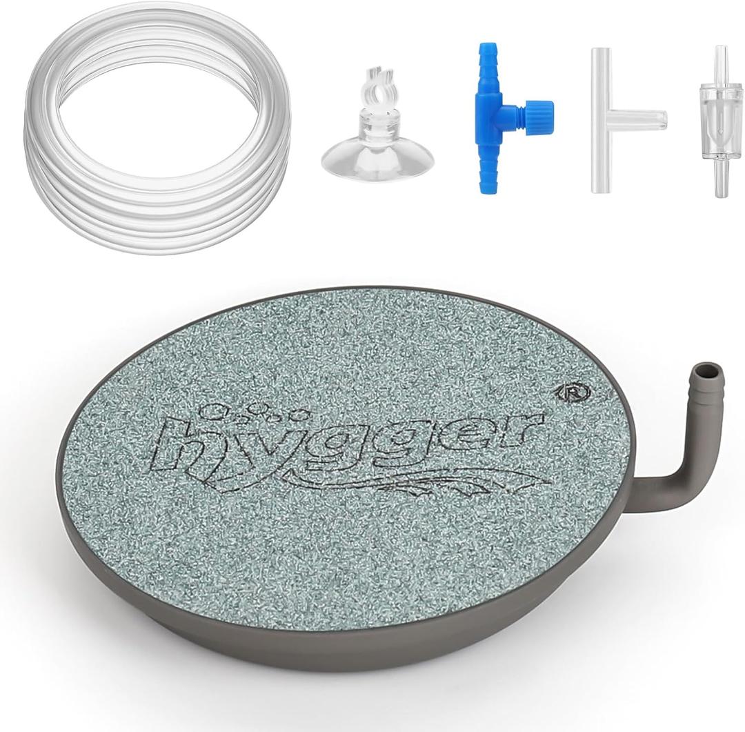 hygger Aquarium Air Stone, 2.3 Inch Fish Tank Bubbler Stone Kit Makes Super Tiny Bubbles, Ultra-High Dissolved Airstone with Stainless Steel Base Aquarium Fish Tank and Hydroponic