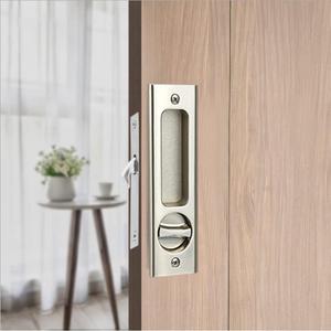 6.3" Privacy Pocket Door Lock HardwareSliding Barn Door Lock with KeysConcealed Recessed Door Handle Door Lock Furniture Hardware Door Locks for Many Scenarios Bathroom, Barn,Bedroom (Silver)