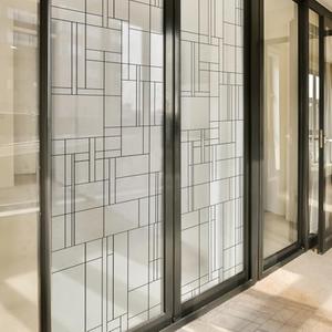 Flortlias Window Privacy Film Stained Glass Frosted Glass, Static Cling Window Clings Retro Decorative for Bathroom, Home, Front Door Coverings UV Protection Heat Blocking, Lines, 22.83''