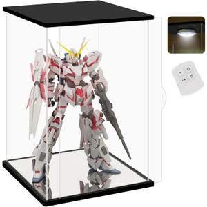 NONEMEY Clear Acrylic Display Case with Remote Control Light for Unicorn Gundam，Dustproof Model Showcase Organizer Box, Display Case for Collectibles (13.7x9.8x21.6inch,35x25x55cm)