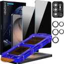 2 x TZGZT 2 Pack for Samsung Galaxy S26 Ultra Privacy Screen Protector, Private Tempered Glass Film, Aluminum Metal Camera Lens Protector Accessories, Automatic 0 Bubble Installation, Case Friendly