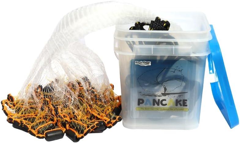 BasicGear Pancake Cast Net  Heavy-Duty 1.0+ lb/ft Weights, 4ft to 12ft Radius, Multiple Mesh Sizes, Pro Grade, Freshwater & Saltwater