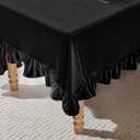 KKJIAF Black Velvet Tablecloth 60 x 102 Inch, Retro Farmhouse Ruffle Oblong Tablecloth Washable Table Cover for Wedding Buffet Parties Baby Shower Kitchen Decoration