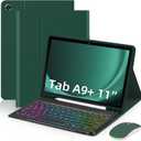 Case with Keyboard Mouse for Samsung Galaxy Tab A9 Plus 11 inch (SM-X210/X215/X216/X218),7 Color Rainbow Backlit Detachable USB-C Keyboard Magnetic Case with Pen Slot for A9+ 5G Dark Green