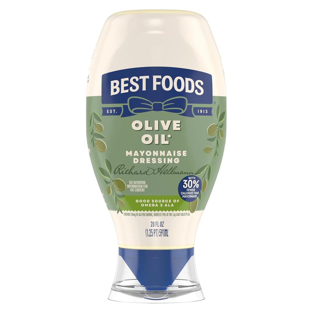 Best Foods Mayonnaise Dressing Olive Oil Mayo Squeeze Condiment for Simple Meals Rich in Omega 3-ALA 20 oz (EXP 04/09/26)