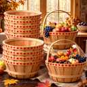 9 Pack Apple Bushel Baskets 12"x5.2" Round Wooden Produce Baskets Bulk