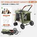 Medium Dog Stroller, Dual Entry One-Touch Folding,Small and Medium Pet Stroller,360 Rotating Front Wheels,80 lbs Weight Capacity for Outdoor Travel and Elderly Dogs - Green