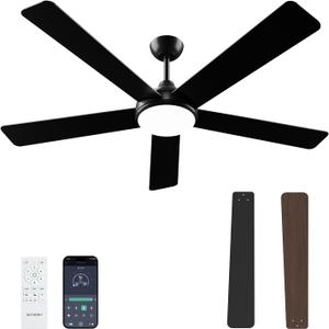 60 Inch Ceiling Fans with Lights and Remote/App Control
Black Ceiling Fan with Light, Quiet Reversible DC Motor, 3CCT, Dimmable, Modern Ceiling Fan for Bedroom/Patio, Indoor/Outdoor