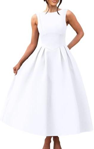 YMDUCH Women's Elegant Sleeveless Crew Neck Backless Swing A Line Evening Party Long Dress, M size