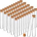 Thyle Glass Test Tubes with Cork Clear Stoppers Round Bottom Lab Test Alcohol Tampons Glass Tubes Container Vials for Plants Scientific Experiments Candy Storage Party Favors (50pcs,15 * 100mm/13ml)