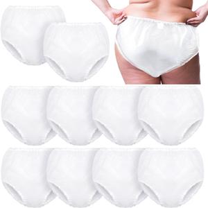 Weewooday 10 Pcs Waterproof Incontinence Underpants Plastic Pants Incontinence Leak Protection Adult Washable Diaper Cover (White, XX-Large)