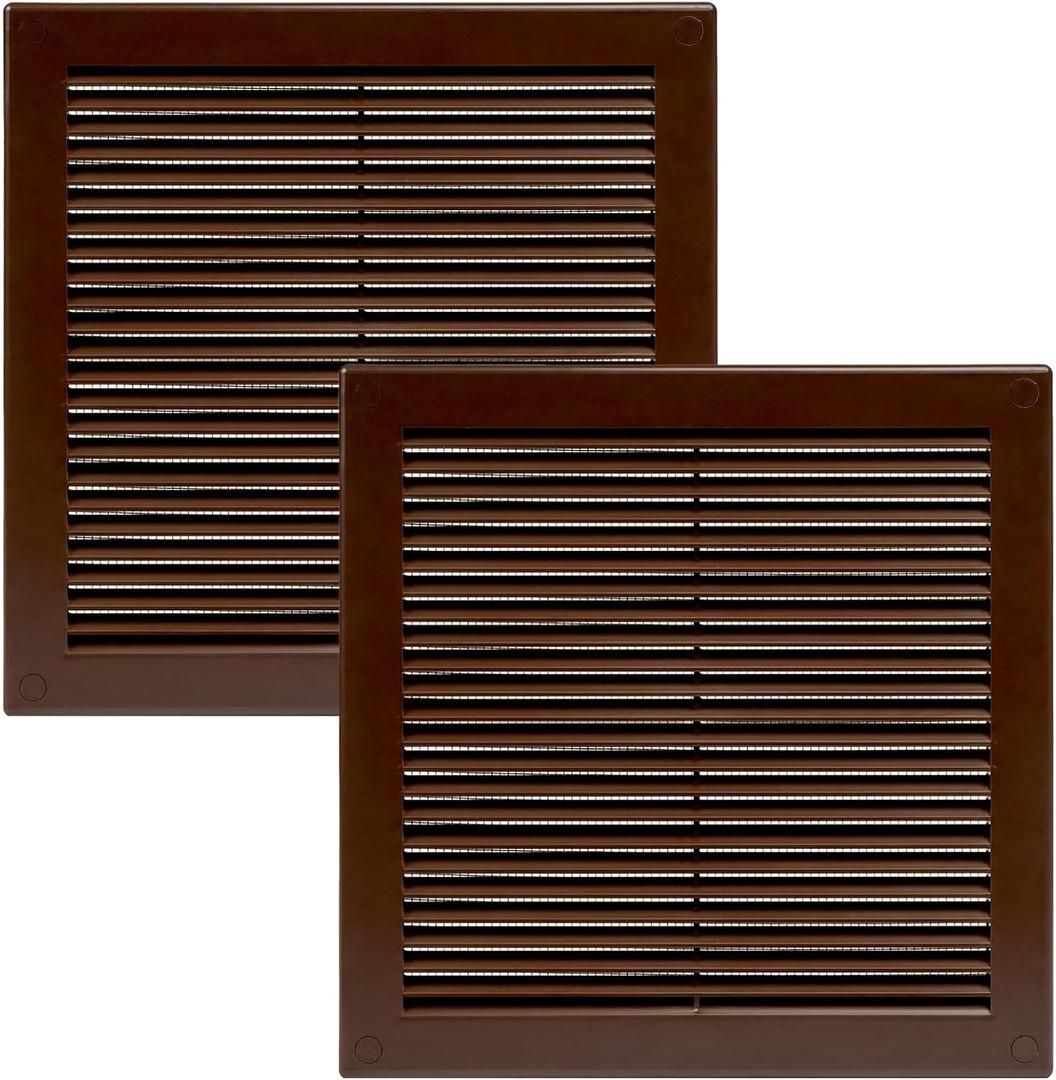 Vent Systems 8" x 8" Inch (Opening Dimensions) - Pack of 2 - Plastic Brown Soffit Vent Cover - Flat Square Air Vent Grille - Air Vent Deflector - HVAC 10" x 10" Inch (Overall Dimensions)