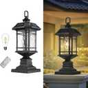 Emliviar Integral Solar Lamp Post with Fixed Pire Mount Base, Matte Black LED Fence Deck Pilllar Lighting for Patio, Portable Outside Solar Panels Lamp with Water Grain Glass, 2084P-ML SL BK (17.5 Inch)