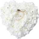 Wedding Ring Pillow, Irovy Ring Bearer Holder Pillows Heart Shape Rose Lace Cushion for Wedding Party Anniversary Ceromony
