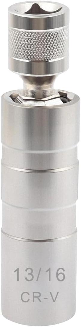 13/16" Spark Plug Socket Set,Thin Walled Magnetic Spark Plug Socket,Car Accessories Universal Joint 3/8" Drive 12 Point Swivel Socket Removal Tool (13/16inch)