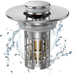 Bathroom Sink Drain Strainer, Pop Up Sink Drain Filter with Removable Stainless Steel Filter Basket Hair Catcher, Sink Drain Strainer, for Us Bathroom Sink Stopper Replacement (1 Pack)
