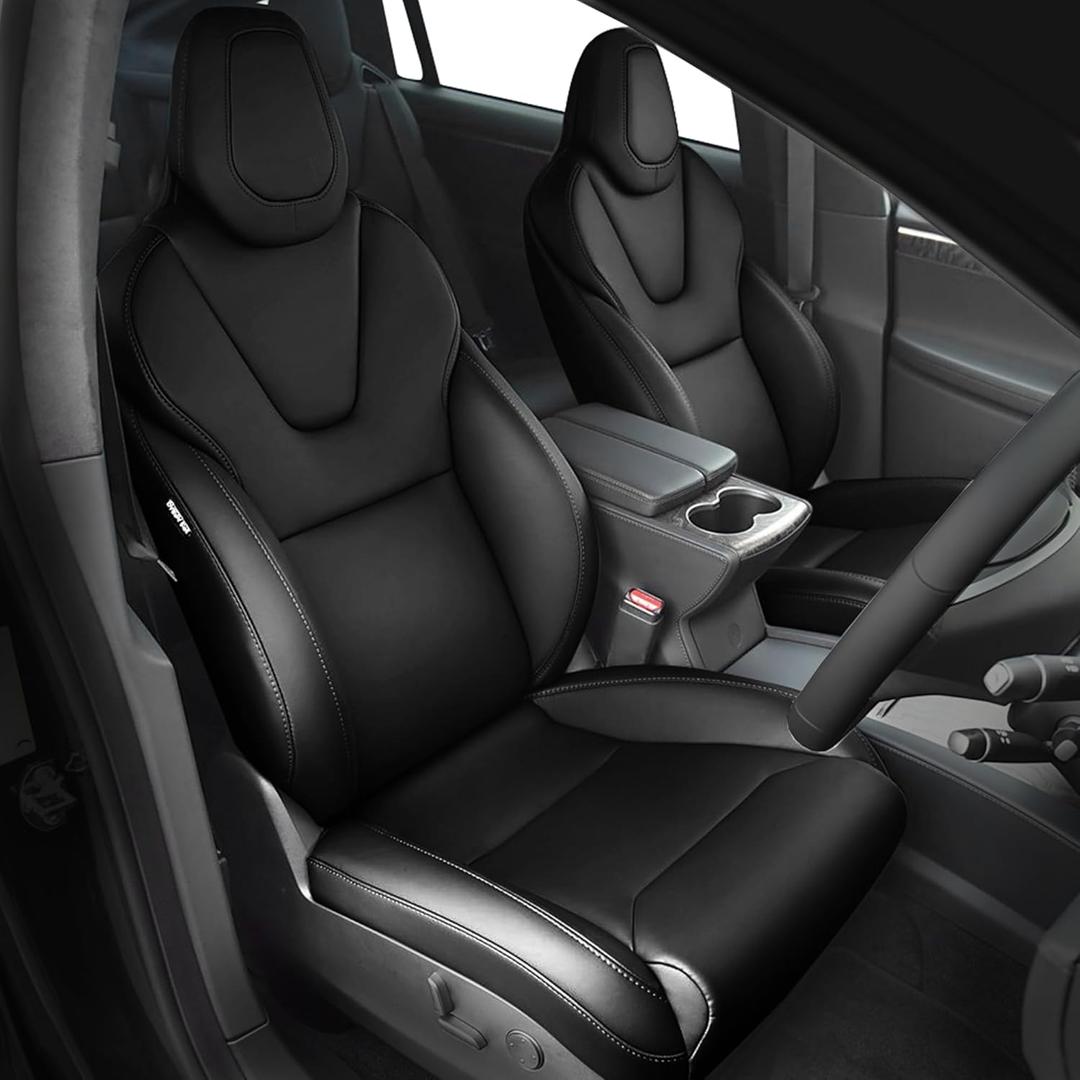 FREESOO Customized Seat Covers for Tesla Model X 6 Seats 2016 2017 2018 2019 Faux Leather Seat Covers Full Set Accessories, 3 Row - Black