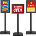 3 Pack Heavy Duty Sign Holder Stand 8.5x11 Inch - Pedestal Floor Standing Sign Holder with Weighted Base - Vertical & Horizontal Poster/Menu Display Stands for Indoor/Outdoor Advertising, Black