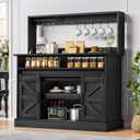 DWVO 47'' Buffet Cabinets with Upper Rack, Farmhouse Coffee Bar Cabinet with Power Outlet & Goblet Holder, Sideboard Cabinets with Sliding Barn Door for Kitchen, Living Room (Black Oak)