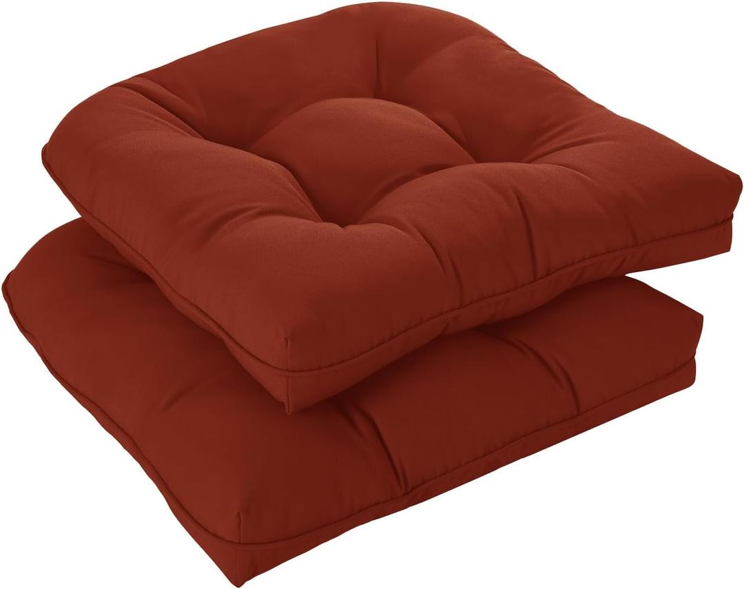 downluxe Outdoor Chair Cushions Set of 2 for Patio Furniture, Waterproof Tufted Overstuffed Patio Furniture Cushions, Thick Outdoor Seat Cushion, 19" X 19" X 5", Brick Red