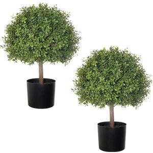 2 Pack 24.5inch Artificial Topiary Ball Plants, Faux Boxwood Ball in Pot, Fake Outdoor Plant for Front Door Decor, Home Decor, Garden, Wedding Decor (Green)