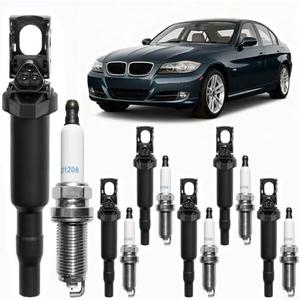 HQPASFY Ignition Coil Packs & Spark Plugs (Set of 5) Compatible with 2006-2013 BMW 328i/530i/X3/X5/128i/325xi/330i/330xi/525xi/528i/530xi 3.0L Replaces# 0221504470, UF592