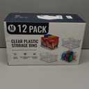 12 PACK Multi-Use Clear Plastic Storage Bins for Organizing w/ Labels - Home, Kitchen, Bathroom, Office, Pantry Cabinet Shelf Organizer Bins - SOHO Collection, RV, Fridge Organization Containers (Medium)