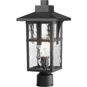 Outdoor Post Lights, HWH Large Lamp Post Light Fixtures, Exterior Pillar Lantern with Water Ripple Glass, Outdoor Pole Lamp for Column Pathway, Matte Black Finish, HX1P-SW BK (Large)